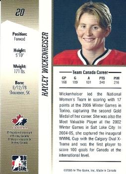 2006-07 In The Game Going For Gold Canadian Women's National Team #20 Hayley Wickenheiser Back