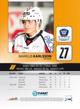 2011-12 HockeyAllsvenskan #ALLS-059 Markus Karlsson Back