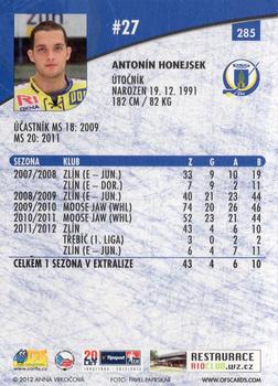 2012-13 Czech OFS Plus #285 Antonin Honejsek Back