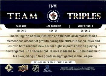 2020-21 Upper Deck - Team Triples Gold #TT-W1 Sami Niku / Jack Roslovic / Ville Heinola Back