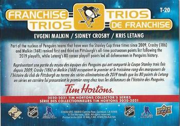 2020-21 Upper Deck Tim Hortons - Franchise Trios #T-20 Evgeni Malkin / Sidney Crosby / Kris Letang Back