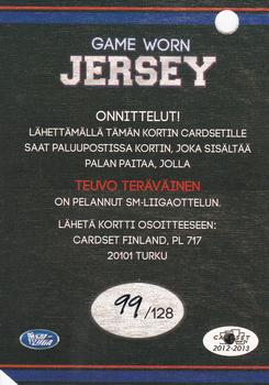 2012-13 Cardset Finland - Game Worn Jersey Series 2 Redemption #NNO Teuvo Teräväinen Back