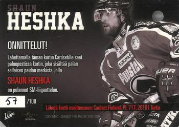 2013-14 Cardset Finland - Patch Series 1 Redemption #NNO Shaun Heshka Back
