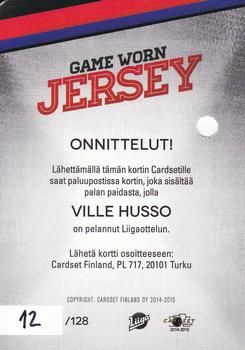 2014-15 Cardset Finland - Game Worn Jersey Series 2 Redemption #NNO Ville Husso Back