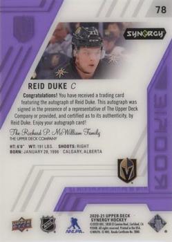 2020-21 Upper Deck Synergy - Purple #78 Reid Duke Back