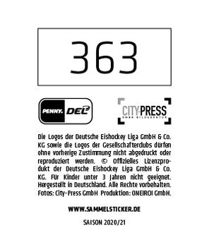 2020-21 Playercards Stickers (DEL) #363 Matti Jarvinen Back