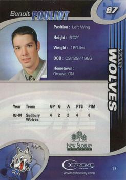 2004-05 Extreme Sudbury Wolves (OHL) #17 Benoit Pouliot Back