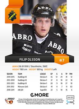 2015-16 Playercards HockeyAllsvenskan #HA-021 Filip Olsson Back