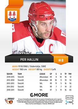 2015-16 Playercards HockeyAllsvenskan #HA-278 Per Hallin Back