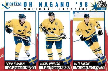 1998-99 EuroTel Hviezdy NHL - Markiza OH Nagano '98 #NNO Peter Forsberg / Mikael Renberg / Mats Sundin Front