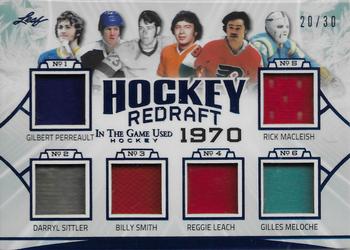 2020-21 Leaf In The Game Used - Hockey Redraft Navy Blue #HR-05 Gilbert Perreault / Darryl Sittler / Billy Smith / Reggie Leach / Gilles Meloche / Rick MacLeish Front