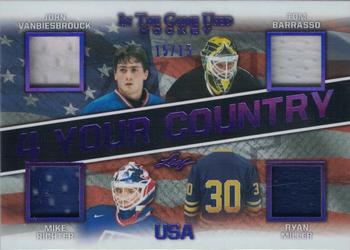 2020-21 Leaf In The Game Used - 4 Your Country Purple #4YC-17 John Vanbiesbrouck / Tom Barrasso / Mike Richter / Ryan Miller Front