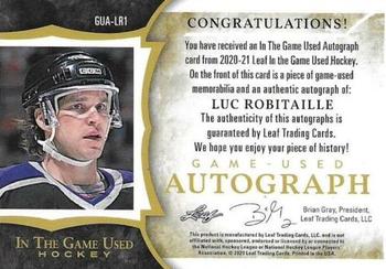 2020-21 Leaf In The Game Used - Autographs Navy Blue #GUA-LR1 Luc Robitaille Back