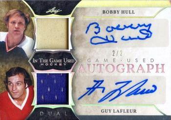 2020-21 Leaf In The Game Used - Dual Autographs Silver #GUDA-03 Bobby Hull / Guy Lafleur Front