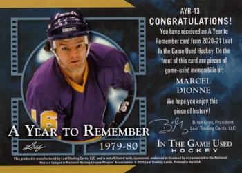 2020-21 Leaf In The Game Used - A Year to Remember Platinum Blue #AYR-13 Marcel Dionne Back