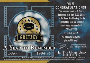 2020-21 Leaf In The Game Used - A Year to Remember Emerald #AYR-23 Wayne Gretzky Back