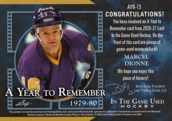 2020-21 Leaf In The Game Used - A Year to Remember Gold #AYR-13 Marcel Dionne Back