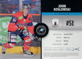 2013-14 Playercards Premium Serie (DEL) #ET-025 John Koslowski Back