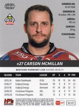 2020-21 Playercards (DEL) #DEL-071 Carson McMillan Back