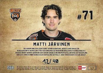 2020-21 Playercards (DEL) - Signature Jersey Cards #SJ-14 Matti Järvinen Back