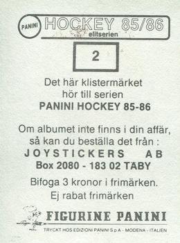 1985-86 Panini Hockey Elitserien (Swedish) Stickers #2 Per Bäckman Back