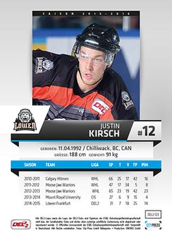 2015-16 Playercards (DEL2) #DEL2-123 Justin Kirsch Back