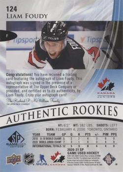 2020-21 SP Game Used - Blue Autographs #124 Liam Foudy Back