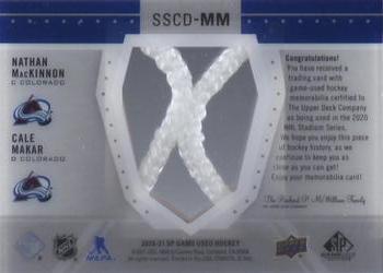 2020-21 SP Game Used - 2020 NHL Stadium Series Material Net Cord Duals #SSCD-MM Nathan MacKinnon / Cale Makar Back