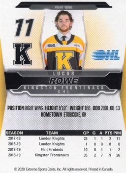 2019-20 Extreme Kingston Frontenacs (OHL) #NNO Lucas Rowe Back