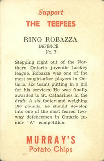 1956-57 Murray's Potato Chips St. Catharines Teepees (OHA) 2nd Series #NNO Rino Robazza Back