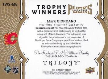 2020-21 Upper Deck Trilogy - Trophy Winner Signature Pucks #TWS-MG Mark Giordano Back