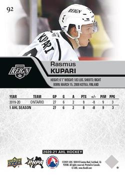 2020-21 Upper Deck AHL #92 Rasmus Kupari Back