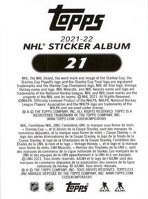 2021-22 Topps NHL Sticker Collection #21 Conn Smythe Trophy Winner Andrei Vasilevskiy Back