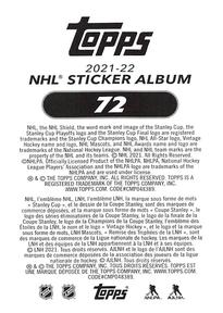 2021-22 Topps NHL Sticker Collection #72 Travis Boyd Back