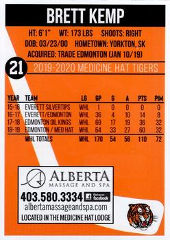2019-20 Medicine Hat Tigers (WHL) #NNO Brett Kemp Back