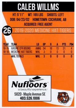 2019-20 Medicine Hat Tigers (WHL) #NNO Caleb Willms Back
