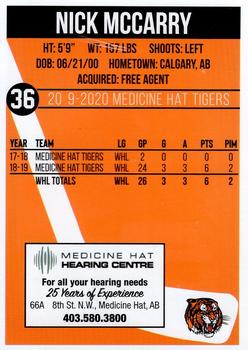 2019-20 Medicine Hat Tigers (WHL) #NNO Nick McCarry Back