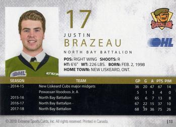 2018-19 Extreme North Bay Battalion (OHL) #13 Justin Brazeau Back