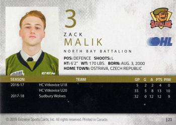 2018-19 Extreme North Bay Battalion (OHL) #23 Zack Malik Back