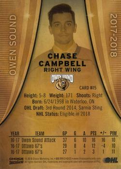 2017-18 Choice Owen Sound Attack (OHL) #15 Chase Campbell Back