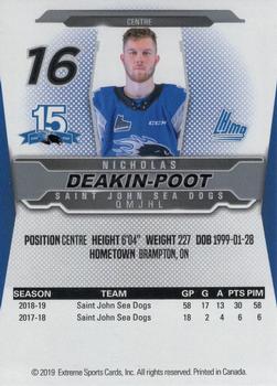 2019-20 Extreme Saint John Sea Dogs (QMJHL) #19 Nick Deakin-Poot Back