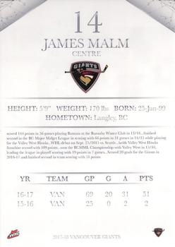 2017-18 Vancouver Giants (WHL) #NNO James Malm Back