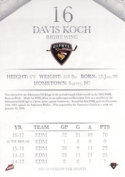 2017-18 Vancouver Giants (WHL) #NNO Davis Koch Back