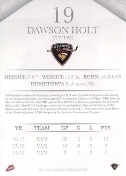 2017-18 Vancouver Giants (WHL) #NNO Dawson Holt Back