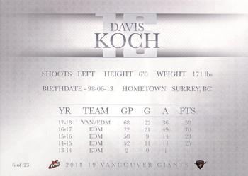 2018-19 Vancouver Giants (WHL) #6 Davis Koch Back
