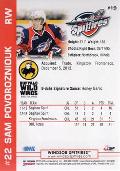 2013-14 Choice Windsor Spitfires (OHL) #19 Sam Povorozniouk Back