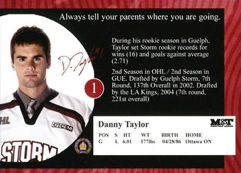 2004-05 M&T Printing Guelph Storm (OHL) #22 Danny Taylor Back