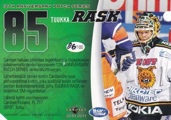 2010-11 Cardset Finland - 12th Anniversary Patch Series 1 Redemption #NNO Tuukka Rask Back