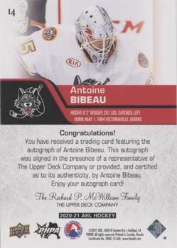 2020-21 Upper Deck AHL - Autographs #14 Antoine Bibeau Back