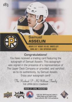 2020-21 Upper Deck AHL - Autographs #183 Samuel Asselin Back